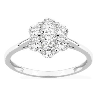 Anel em ouro branco 9K com diamantes criados 0,78 ct em forma de flor