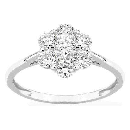 Anillo de oro blanco 9K con diamantes creados 0,78 ct en forma de flor
