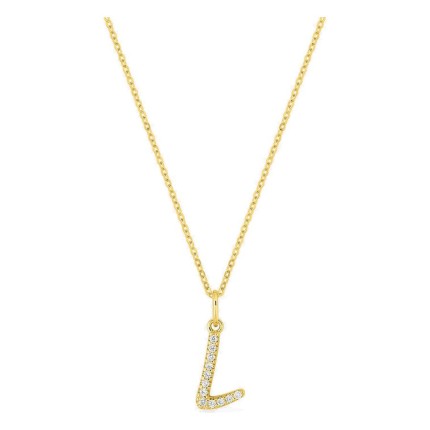 Colar inicial letra L em ouro amarelo 9K com diamantes criados 0,07 ct