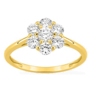Anel em ouro amarelo 9K com diamantes criados 0,78 ct em forma de flor