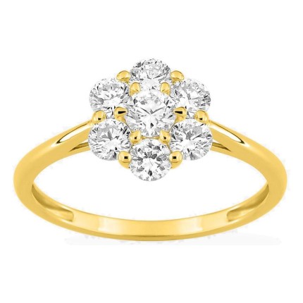Anel em ouro amarelo 9K com diamantes criados 0,78 ct em forma de flor