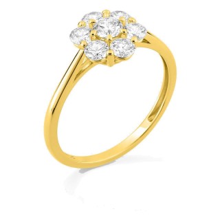 Anillo de oro amarillo 9K con diamantes creados 0,78 ct en forma de flor