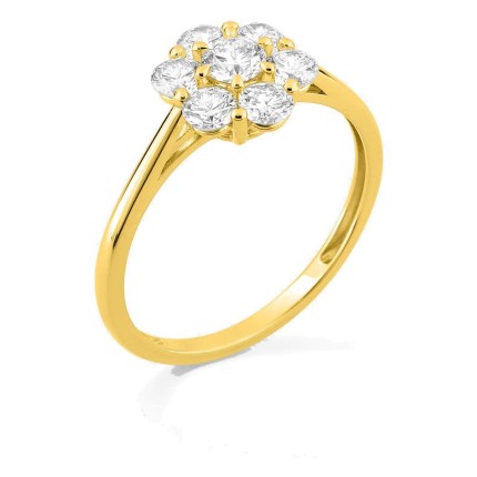 Anel em ouro amarelo 9K com diamantes criados 0,78 ct em forma de flor