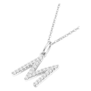 Collar inicial letra M de oro blanco 9K con diamantes creados 0,17 ct