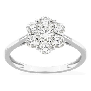 Anel em ouro branco 9K com diamantes criados 0,97 ct em forma de flor