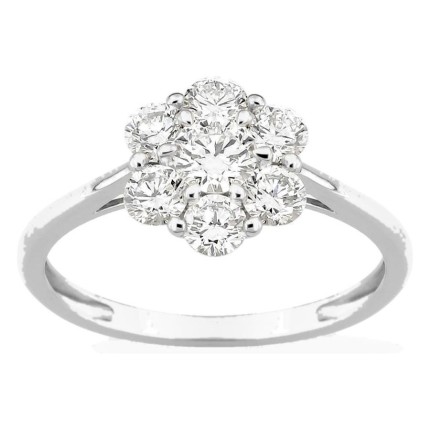 Anillo de oro blanco 9K con diamantes creados 0,97 ct en forma de flor