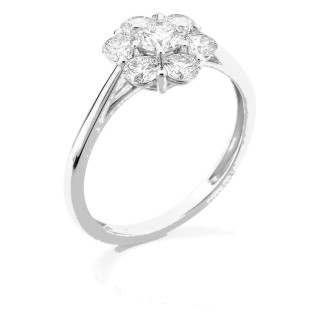 Anel em ouro branco 9K com diamantes criados 0,97 ct em forma de flor
