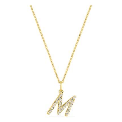 Colar inicial letra M em ouro amarelo 9K com diamantes criados 0,17 ct