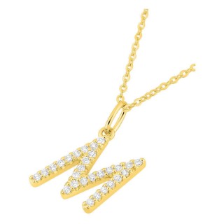 Colar inicial letra M em ouro amarelo 9K com diamantes criados 0,17 ct