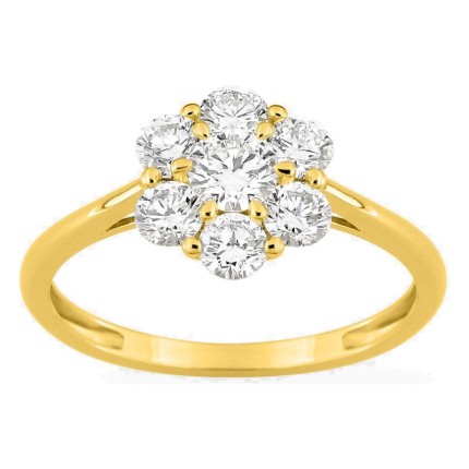 Anel em ouro amarelo 9K com diamantes criados 0,97 ct em forma de flor