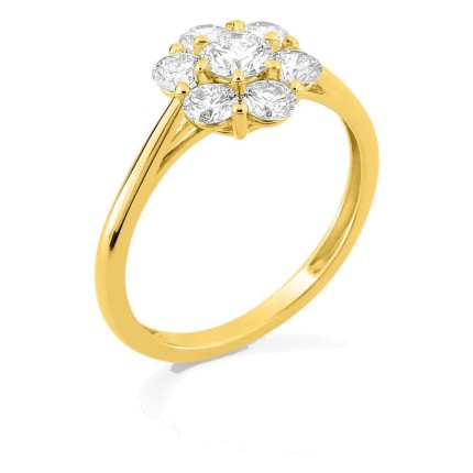 Anillo de oro amarillo 9K con diamantes creados 0,97 ct en forma de flor