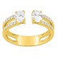 Anel aberto em ouro amarelo 18K com diamantes criados 0,80 ct e duas pedras centrais