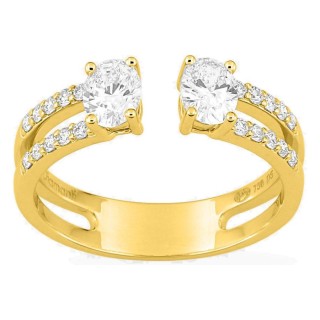 Anel aberto em ouro amarelo 18K com diamantes criados 0,80 ct e duas pedras centrais