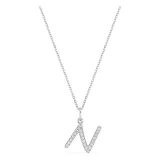 Colar inicial letra N em ouro branco 9K com diamantes criados 0,13 ct