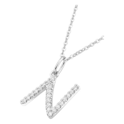 Collar inicial letra N de oro blanco 9K con diamantes creados 0,13 ct