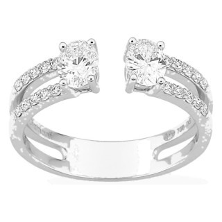 Anillo abierto de oro blanco 18K con diamantes creados 0,80 ct y dos piedras centrales