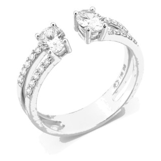 Anillo abierto de oro blanco 18K con diamantes creados 0,80 ct y dos piedras centrales