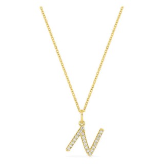 Collar inicial letra N de oro amarillo 9K con diamantes creados 0,13 ct