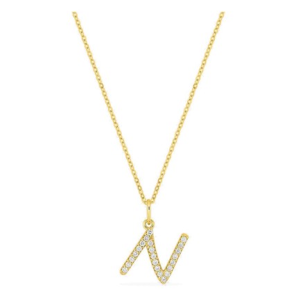 Collar inicial letra N de oro amarillo 9K con diamantes creados 0,13 ct