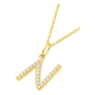 Collar inicial letra N de oro amarillo 9K con diamantes creados 0,13 ct