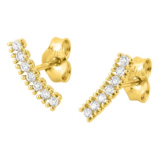 Pendientes de botón de oro amarillo 9K con línea de 7 diamantes creados 0,10 ct