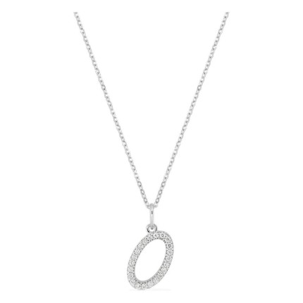 Colar inicial letra O em ouro branco 9K com diamantes criados 0,13 ct