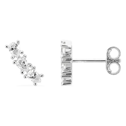 Brincos de pressão em ouro branco 9K com linha de 3 diamantes criados lapidação pera 0,30 ct