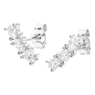Pendientes de botón de oro blanco 9K con línea de 3 diamantes creados talla pera 0,30 ct
