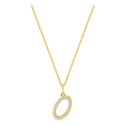Colar inicial letra O em ouro amarelo 9K com diamantes criados 0,13 ct