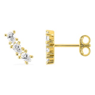 Brincos de pressão em ouro amarelo 9K com linha de 3 diamantes criados lapidação pera 0,30 ct