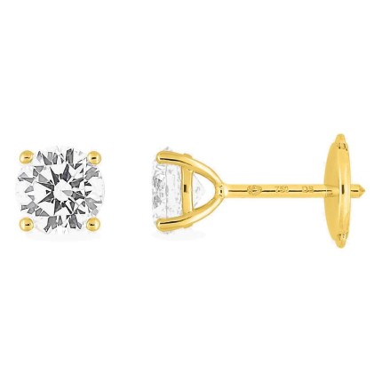 Pendientes de botón de oro amarillo 18K con diamantes creados redondos 1,40 ct