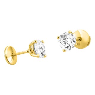 Brincos de pressão em ouro amarelo 18K com diamantes criados redondos 1,40 ct