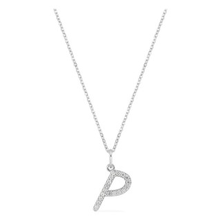 Colar inicial letra P em ouro branco 9K com diamantes criados 0,11 ct