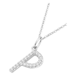 Colar inicial letra P em ouro branco 9K com diamantes criados 0,11 ct