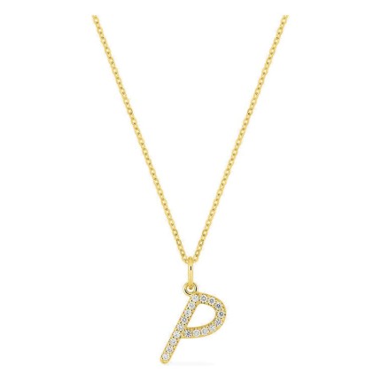 Collar inicial letra P de oro amarillo 9K con diamantes creados 0,11 ct