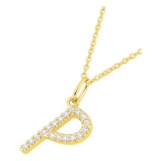 Colar inicial letra P em ouro amarelo 9K com diamantes criados 0,11 ct