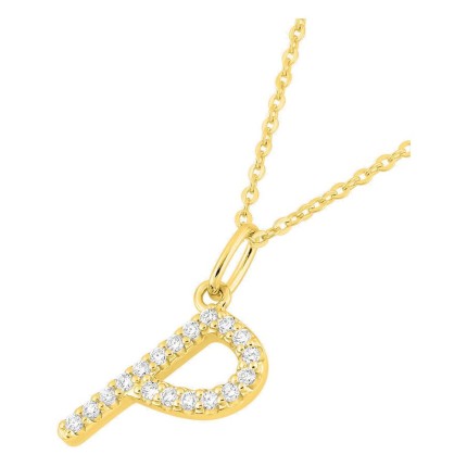 Collar inicial letra P de oro amarillo 9K con diamantes creados 0,11 ct