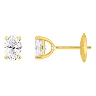 Brincos de pressão em ouro amarelo 18K com diamantes criados ovais 1,00 ct