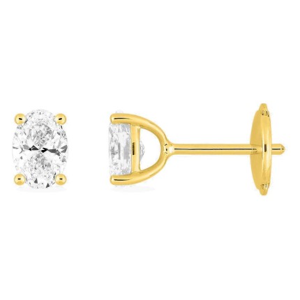 Brincos de pressão em ouro amarelo 18K com diamantes criados ovais 1,00 ct