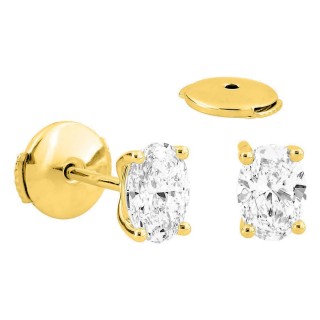 Brincos de pressão em ouro amarelo 18K com diamantes criados ovais 1,00 ct