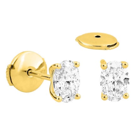 Brincos de pressão em ouro amarelo 18K com diamantes criados ovais 1,00 ct
