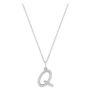 Colar inicial letra Q em ouro branco 9K com diamantes criados 0,16 ct