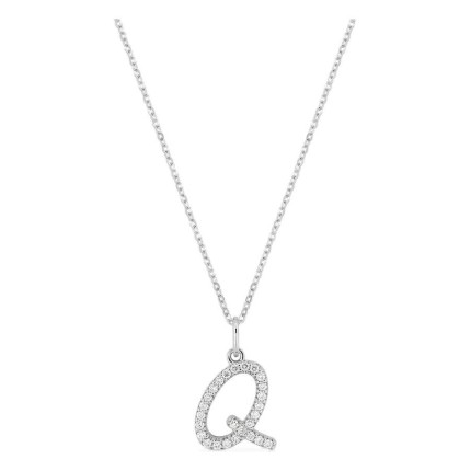 Collar inicial letra Q de oro blanco 9K con diamantes creados 0,16 ct