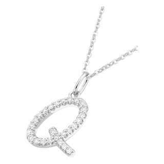 Collar inicial letra Q de oro blanco 9K con diamantes creados 0,16 ct