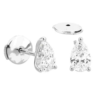 Brincos de pressão em ouro branco 18K com diamantes criados de lapidação pera 1,00 ct