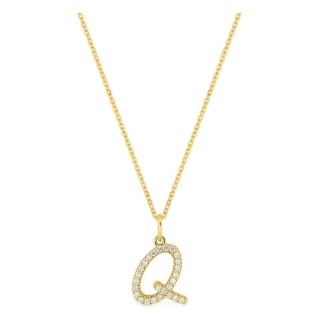 Colar inicial letra Q em ouro amarelo 9K com diamantes criados 0,16 ct