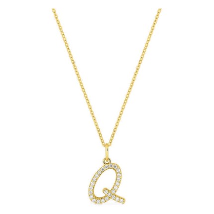 Collar inicial letra Q de oro amarillo 9K con diamantes creados 0,16 ct