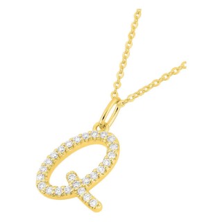 Collar inicial letra Q de oro amarillo 9K con diamantes creados 0,16 ct