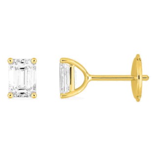 Brincos de pressão em ouro amarelo 18K com diamantes criados de lapidação esmeralda 1,00 ct