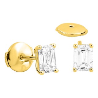 Brincos de pressão em ouro amarelo 18K com diamantes criados de lapidação esmeralda 1,00 ct